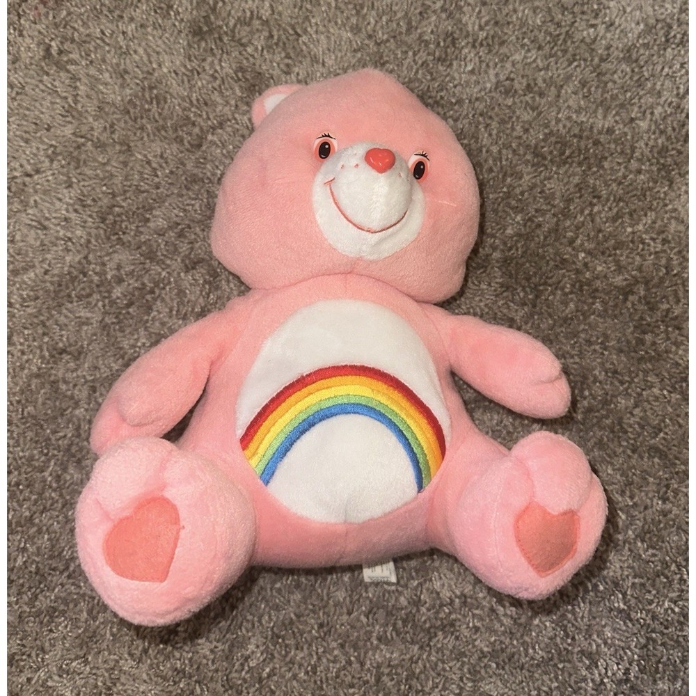 Care Bears Cheer Bear Pink Plush Bear Rainbow Belly Black Eyes 2003
